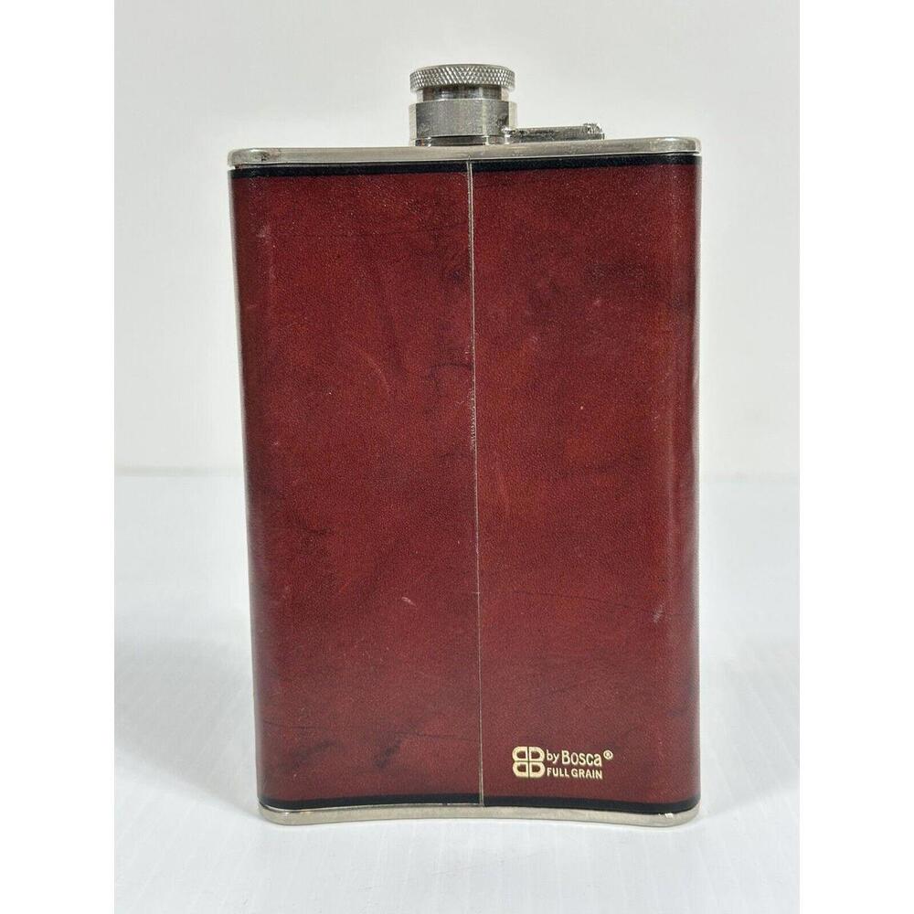 VTG German Tin Lined Hip Flask Cognac Italian By Bosca Leather Cover 8oz‎ 1986